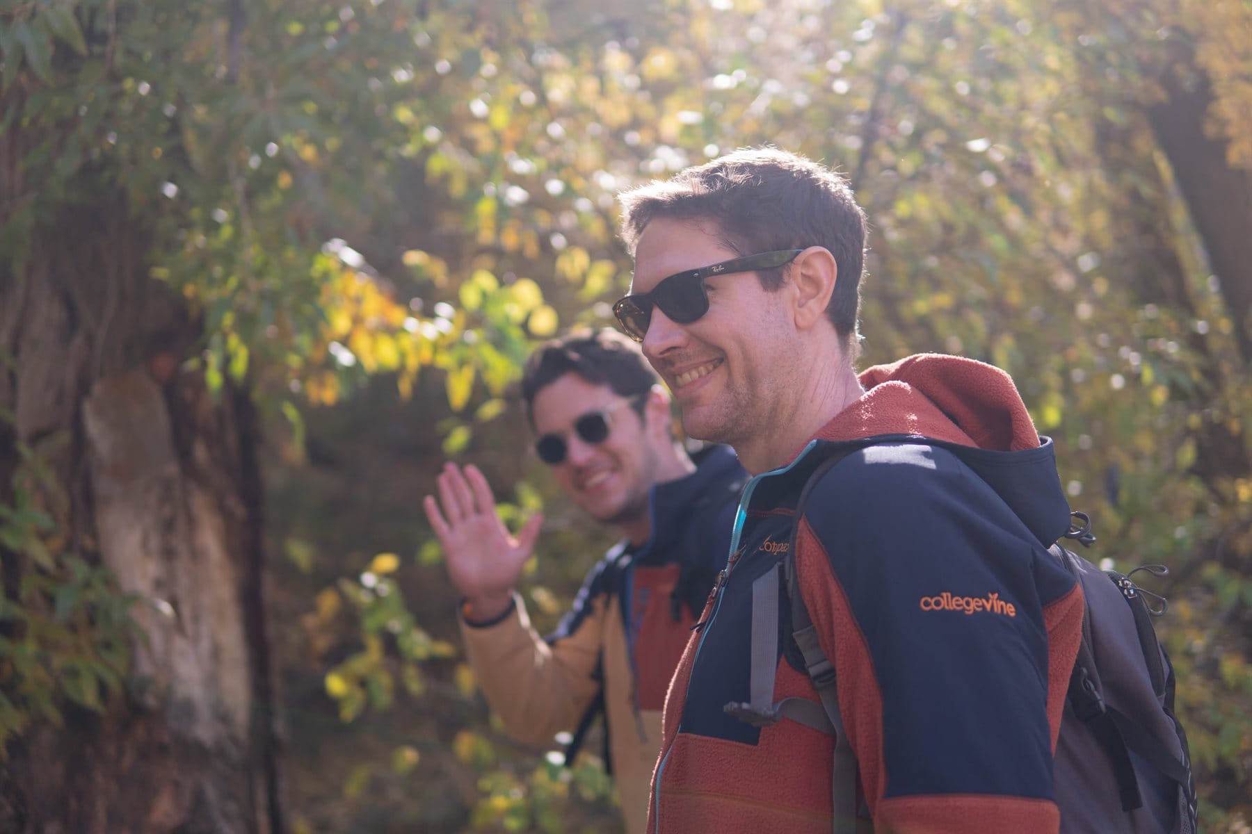 Teammates enjoying a sunny hike
